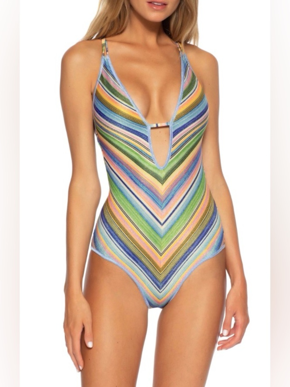 BECCA by Rebecca Virtue East Village Plunge One Piece Swimsuit Size Large.